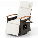 Tangkula Patio Rattan 360 Degree Swivel Recliner Chair, Wicker Lounge Chair w/Adjustable Backrest & Footrest, Cushioned Push Back Reclining Seat w/Flip Side Table for Porch, Yard, Lawn (Off White,1) Tangkula