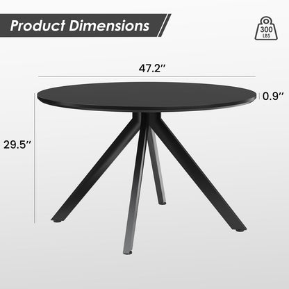 Farini Black Dining Table for 4-6 Person,47" Round Wooden Dining Tabletop and Metal Frame for Home Kitchen Dining Desk (47 inch,120cm) - WoodArtSupply