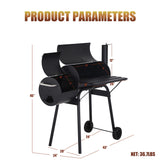 Charcoal Grills Outdoor BBQ Grill Offset Smoker with Wheels Side Fire Box Portable Barbecure Grill for Outdoor Cooking Backyard Camping Picnics,Black NChanmar