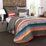 Lush Decor Boho Striped Reversible 7 Piece Comforter Bedding Set, King, Turquoise & Tangerine Lush Decor