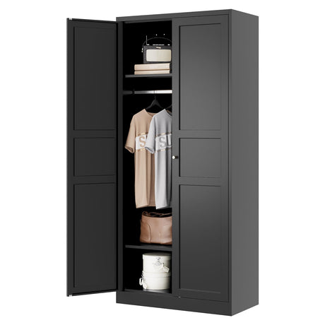 Letaya Wardrobe Armoire Closet,72" H Metal Storage Cabinet with Adjustable Shelves and Hanging Rod,Bedroom Armoire Cabinet Clothes Organizer (Black) Letaya