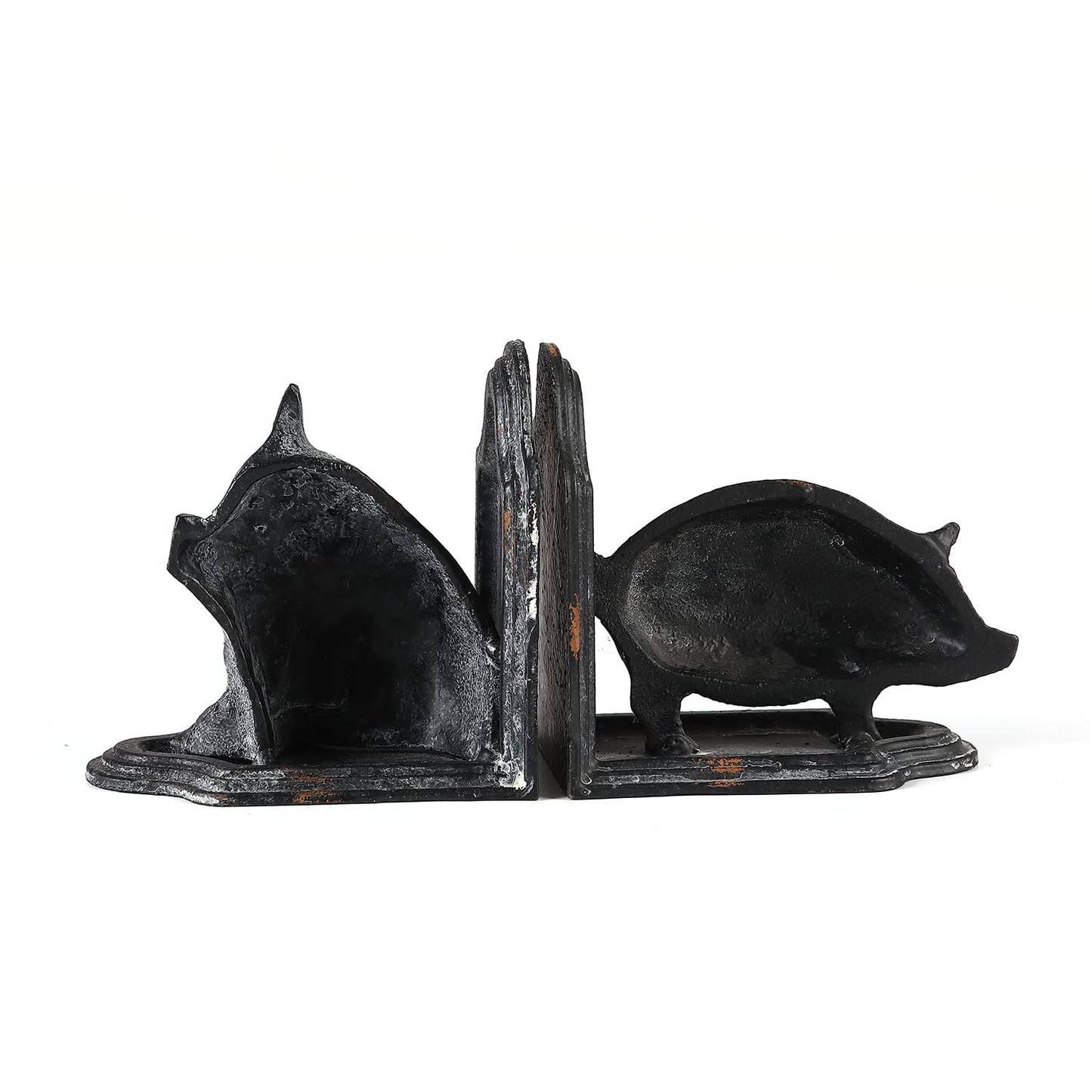 Retrome Pig Bookends, Set of 2 Farmhouse Book Ends, Distressed Gray