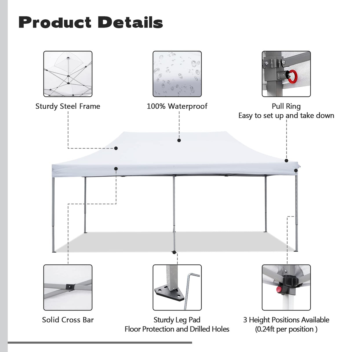 10x20 FT Pop up Canopy, Wonlink Folding Heavy Duty Height Adjustable Instant Shelter Gazebos with Wheeled Bag Waterproof Wonlink