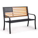 VINGLI Outdoor Metal Bench, 50in Weatherproof Garden Bench w/American Flag Style, 2-Person Sturdy Steel Patio Bench for Front Porch Yard Park VINGLI