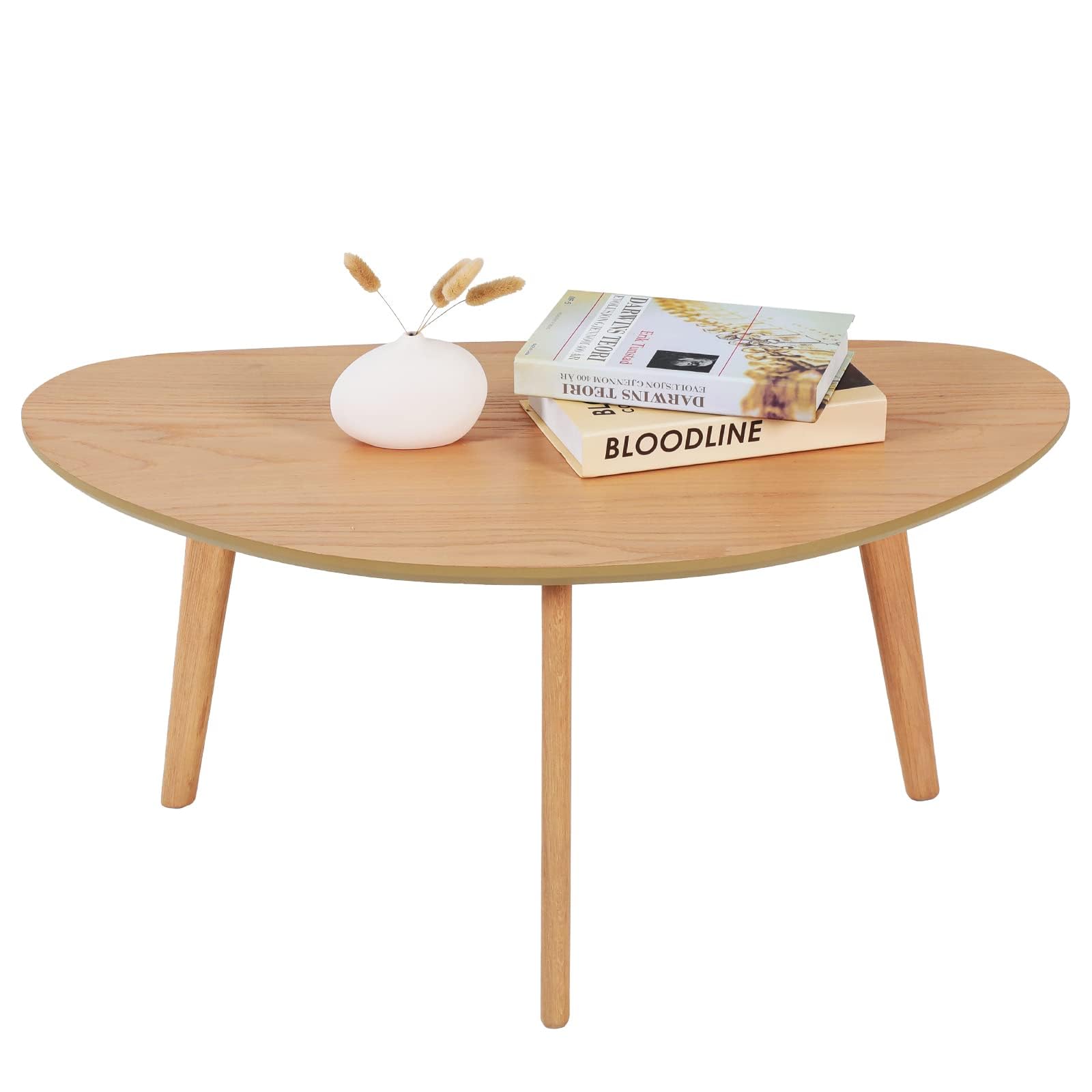 FIRMINANA Small Oval Coffee Table Mid Century Modern for Living Room Center Minimalist Display Coffe Table,Nature Wood,18.9" D x 33.47" W 15.75" H - WoodArtSupply