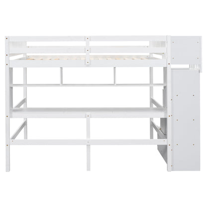 SOFTSEA White Full Loft Bed with Desk, Stairs, and Storage Shelves for Kids and Teens - WoodArtSupply