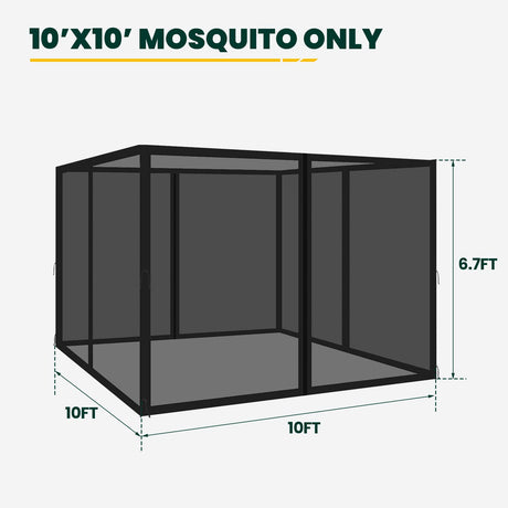 OLILAWN Gazebo Universal Replacement Mosquito Netting, 12' x 14' Outdoor Canopy Net Screen 4-Panel Sidewall Curtain, with Zippers, Easy to Install, Fit for Most Gazebo 12x14 Canopy, Black OLILAWN