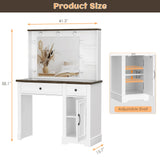 BROTTAR Large Vanity Desk with Mirror and Lights, Farmhouse Makeup Vanity with Wireless Charging Station, White Dressing Table with 2 Drawers & Storage Cabinet for Bedroom, Dressing Room BROTTAR