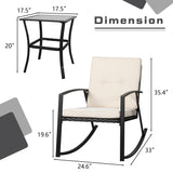 Shintenchi 3 Pieces Rocking Bistro Set Wicker Patio Outdoor Furniture, 2 Rattan Porch Chairs Conversation Sets with Glass Coffee Table (Beige) Shintenchi