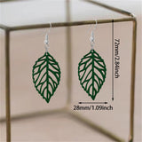Handmade Bohemian Natural Wooden Leaf Dangle Drop Earrings Lightweight Vintage Hollow Feather Hook Earrings for Women Statement Boho Jewelry Gifts (Dark Green) SLSF