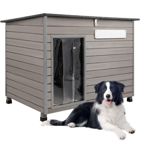 PetsCosset 43.3" L Dog House Outdoor for Large Breeds Dogs Anti Chewing Iron Frames Dog Kennel Wooden Pet Houses for Indoor Outdoor with Weatherproof Roof,6 Elevated Feet, Reinforced Bottom Support PetsCosset