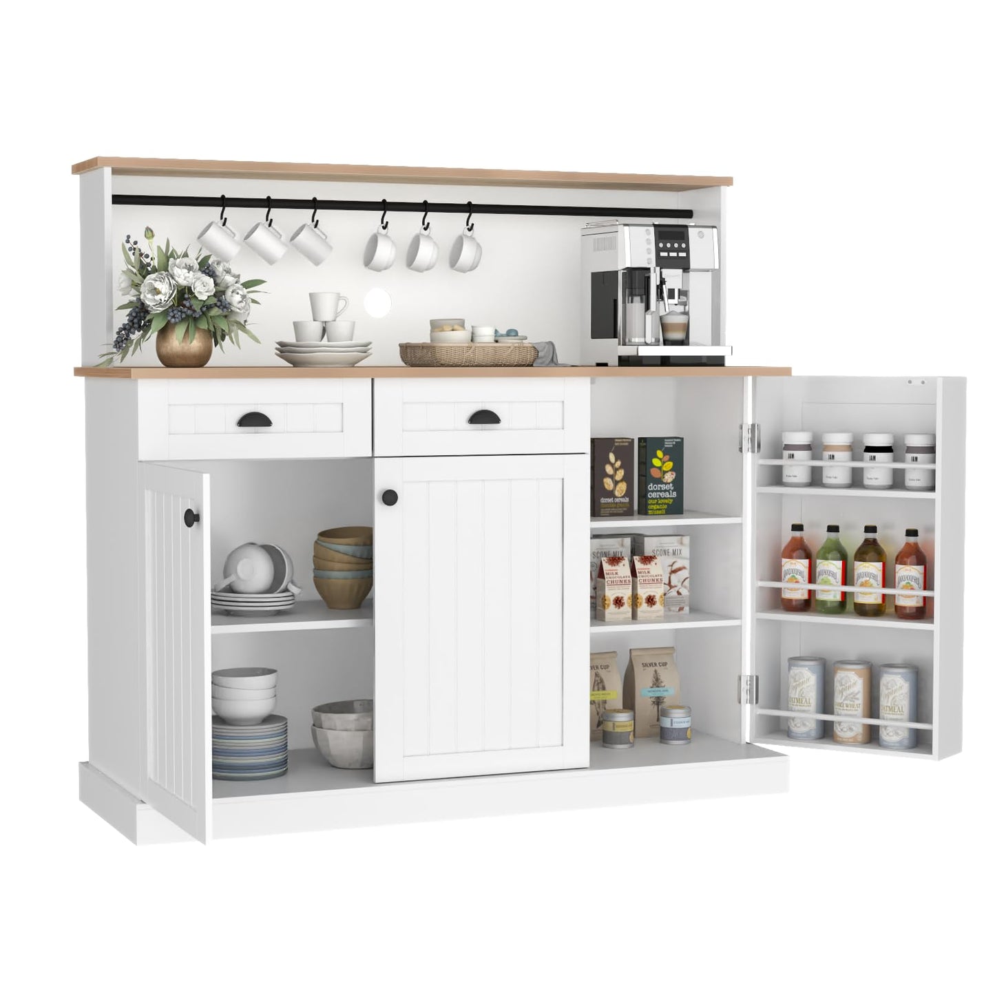 Gyfimoie Sideboard Buffet Cabinet with 2 Drawers, Farmhouse Kitchen Pantry Cabinet with Adjustable Shelves, Coffee Bar Cupboard Cabinet with 3 Doors for Kitchen, Dining Room (White) - WoodArtSupply