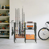 Dobures Fishing Rod Holder, 3-Tier Fishing Pole Rack, Fishing Equipment Organizer Tackle Storage Cart for Garage Organization, Holds up to 12 rods Dobures