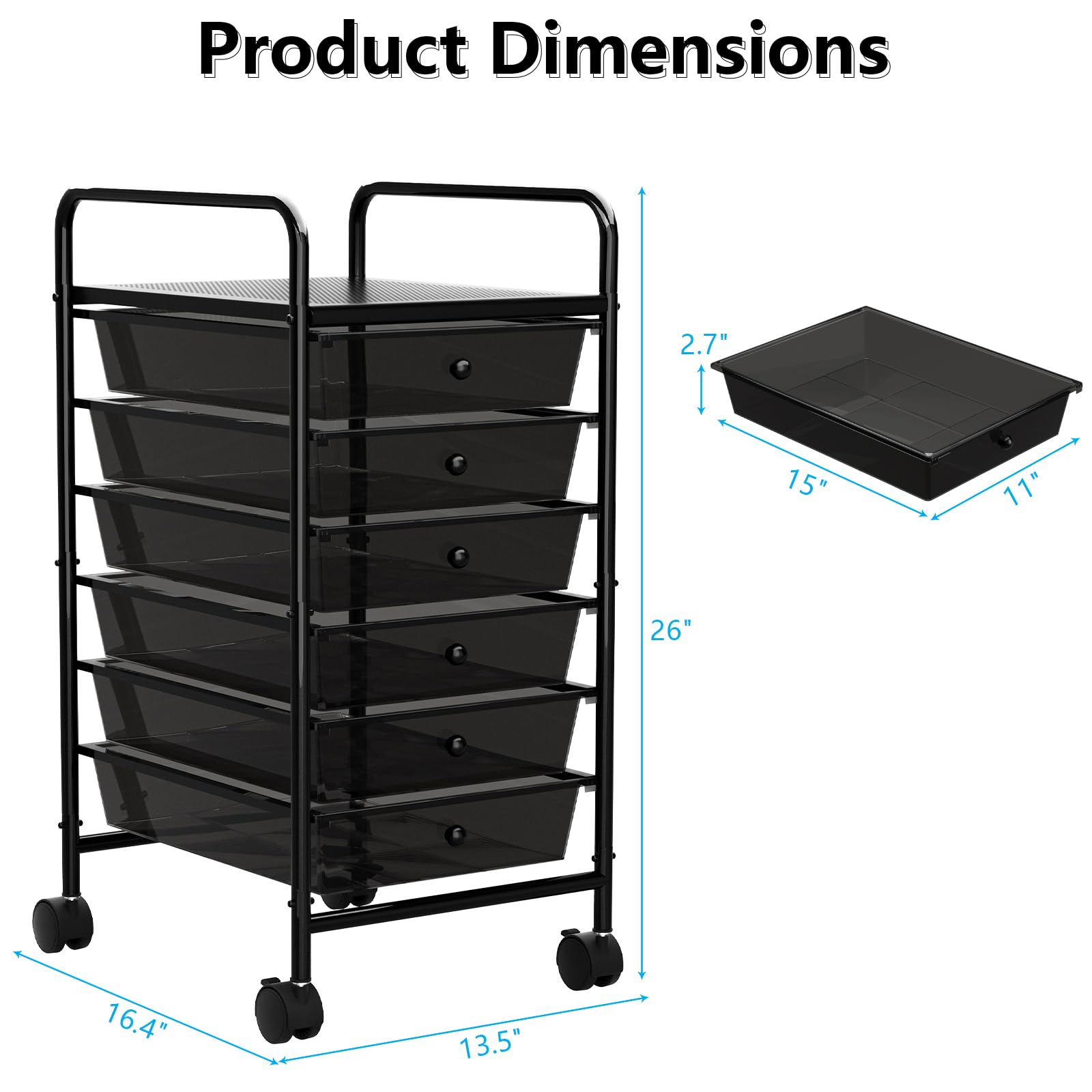 6 Tier Rolling Cart with 6 Drawers, Multipurpose Craft Cart Storage Cart on Wheels, Plastic Utility Cart Storage Organizer Cart for Classroom, Office, Bathroom,Home, Beauty Salon Storage - WoodArtSupply