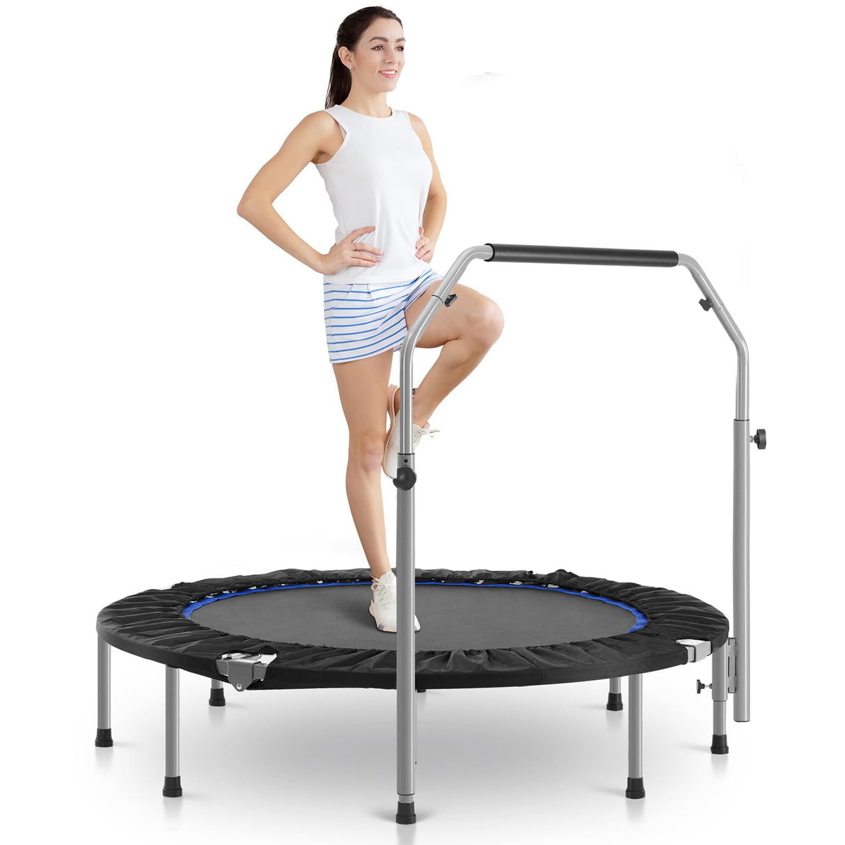 Sweetcrispy 40" in/48 in Mini Fitness Trampoline - 330LBS Foldable Exercise Rebounder with Adjustable Handle, Stable and Quiet, for Adults Indoor/Outdoor Workout Sweetcrispy