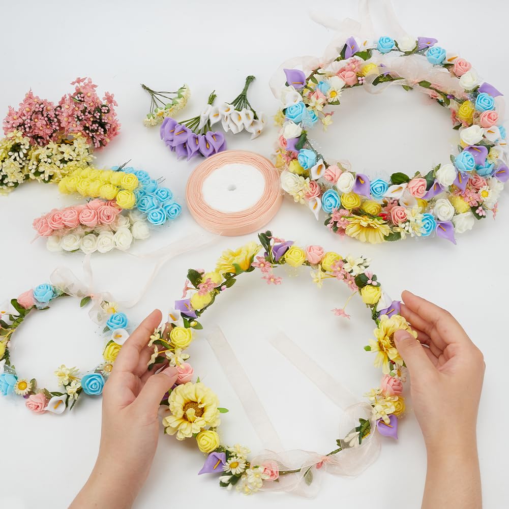 INFUNLY 264pcs/Set DIY Flower Crowns Making Kit Handmade Floral Crown Garland Kit Make Your Own Wreath Flower Headband Garland Hair Accessories for Wedding Birthday Party Favour INFUNLY