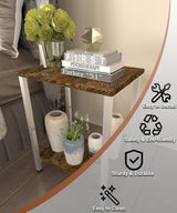 Tigerden 2 Tier Side Table, Heavy Duty End Table with Shelves, Narrow nightstand Table for Small Spaces, Record Player Table for Bedroom, Living Room, Sofa Couch - Rustic Brown & White Tigerden