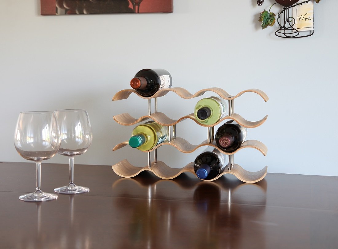 Lily's Home Countertop Wave Wine Rack, Wood, Elegant and Modern, Table Top Wine Storage (Oak, 14 Bottles) Lily's Home