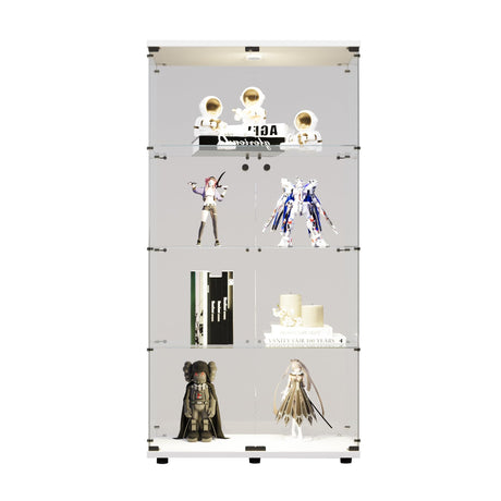 nifoti 64.5" H 4-Shelf LED Lights Glass Display Cabinet with Double Door,Modern Curio Cabinet Collection Display Case,Floor Standing Bookshelf Glass Case with Lock for Living Room,Home Office (White) nifoti