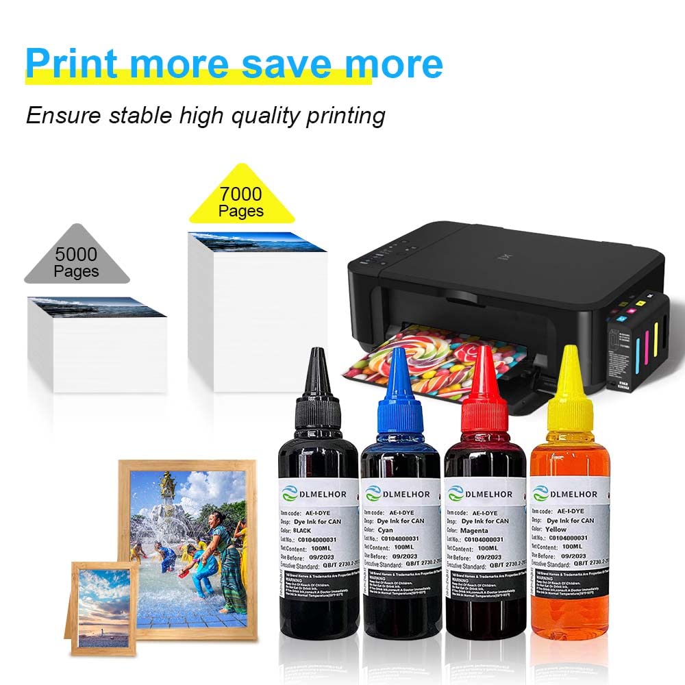 5 Color Set Printers Dye Ink Refill kit for Canon PG240 PG-250 251 CL241 PG245 CL246 PG-243 CL-244 Refillable Ink Inkjet Cartridge PIXMA MG3620 MG2522 MG2525 TS3322 100 ml x 5 with Syringe PBK+BK+CMY DLMELHOR