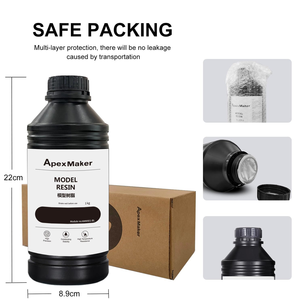 ApexMaker 3D Printer Resin Black, 1000g, High Precision, Low Odor, Quick Curing Standard Photopolymer Resin, 385-405nm UV Curing 3D Printing Liquid Photopolymer Resin for LCD DLP SLA 3D Printers ApexMaker