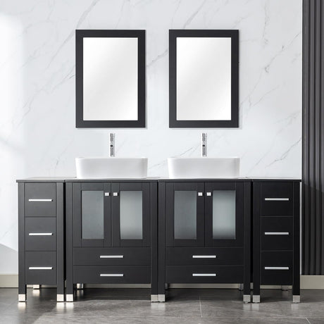 LUCKWIND 72" Double 24-in Bathroom Vanity with Sink Combo, Elegant Series with Two 12.6-in Side Cabinets, Painted Frame, Including White Rectangle Sinks, Faucets Without Mirrors, Black LUCKWIND