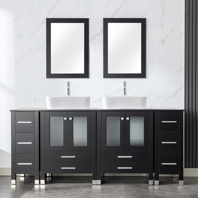 LUCKWIND 72" Double 24-in Bathroom Vanity with Sink Combo, Elegant Series with Two 12.6-in Side Cabinets, Painted Frame, Including White Rectangle Sinks, Faucets Without Mirrors, Black