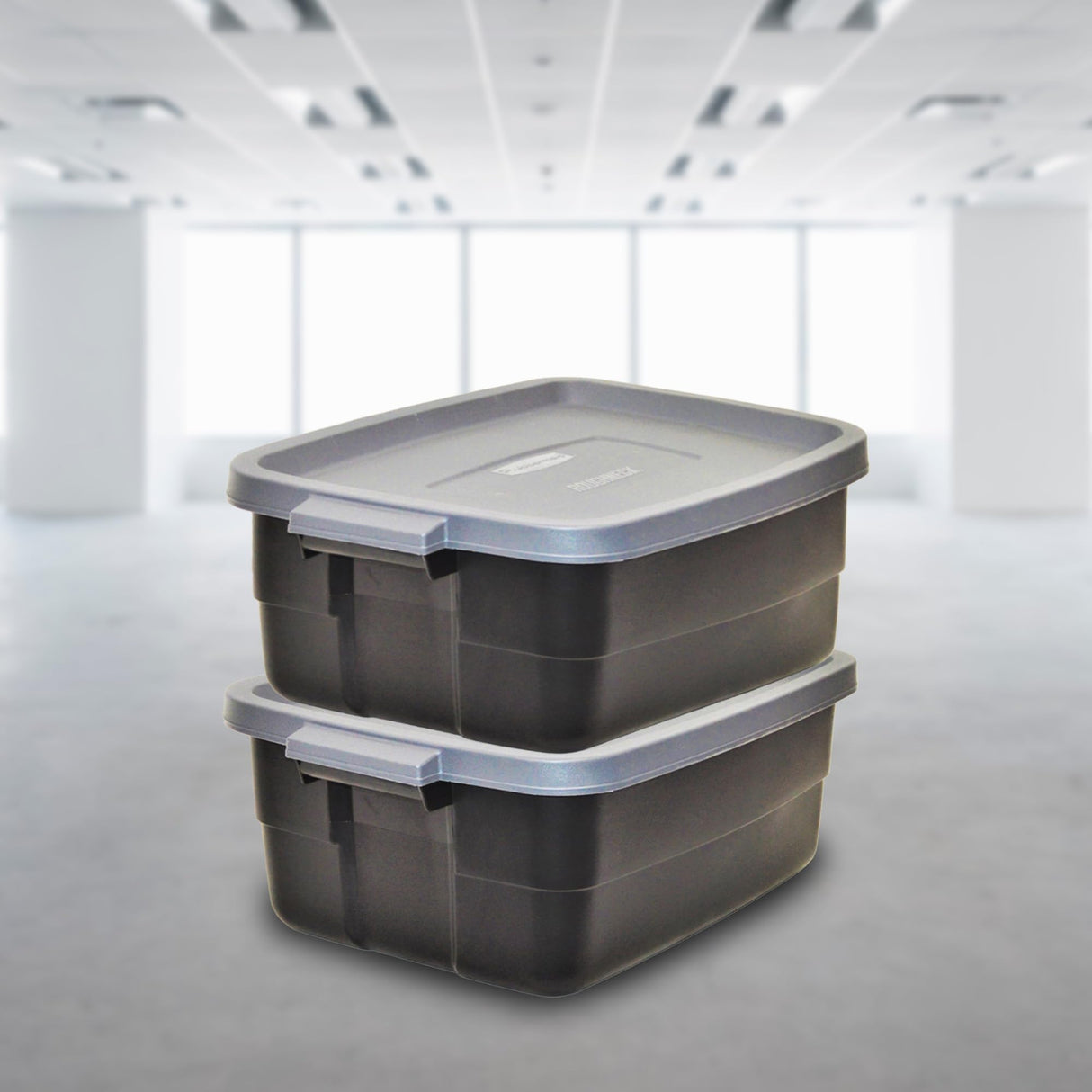 Rubbermaid 6-Pack Totes for Storage with Lids, Heavy Duty Plastic Storage Bins with Lids, Black Gray, 10 GAL - Stackable for Garage, Attic, Camping (10 GAL - 6 Pack Solid Black and Grey) Rubbermaid