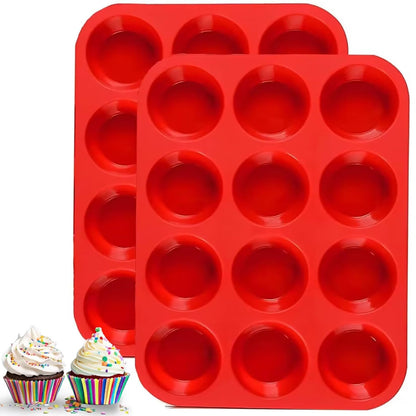 YJWYDM 12 Cups Silicone Muffin Pan, 2 Pack Non-Stick Cupcake Pans Silicone Muffin Tray Baking Pan for Making Muffin Cakes, Cupcake, Bread, Tart, Egg Bites