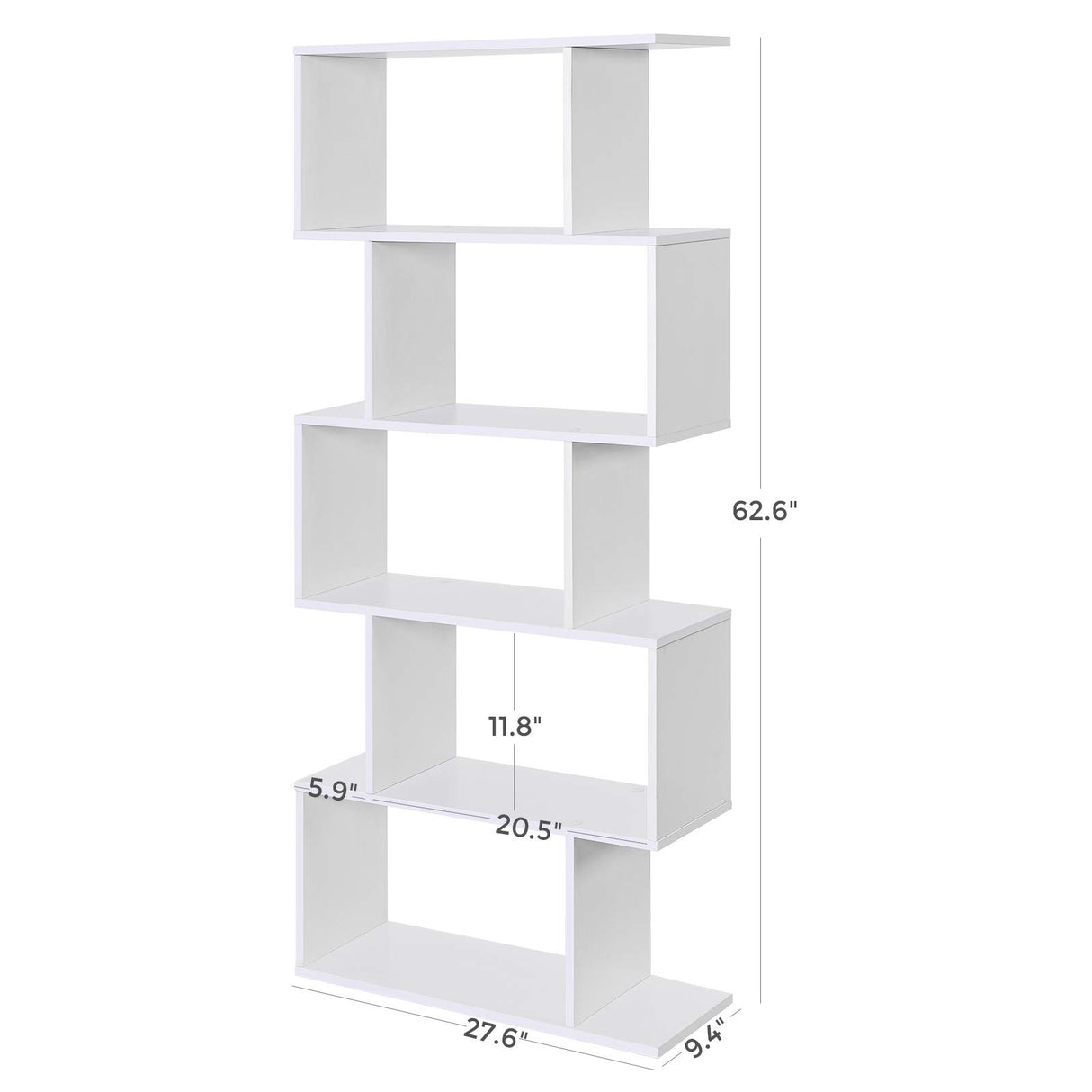 VASAGLE Wooden Bookcase, Display Shelf and Room Divider, Freestanding Decorative Storage Shelving, 5-Tier Bookshelf, White VASAGLE