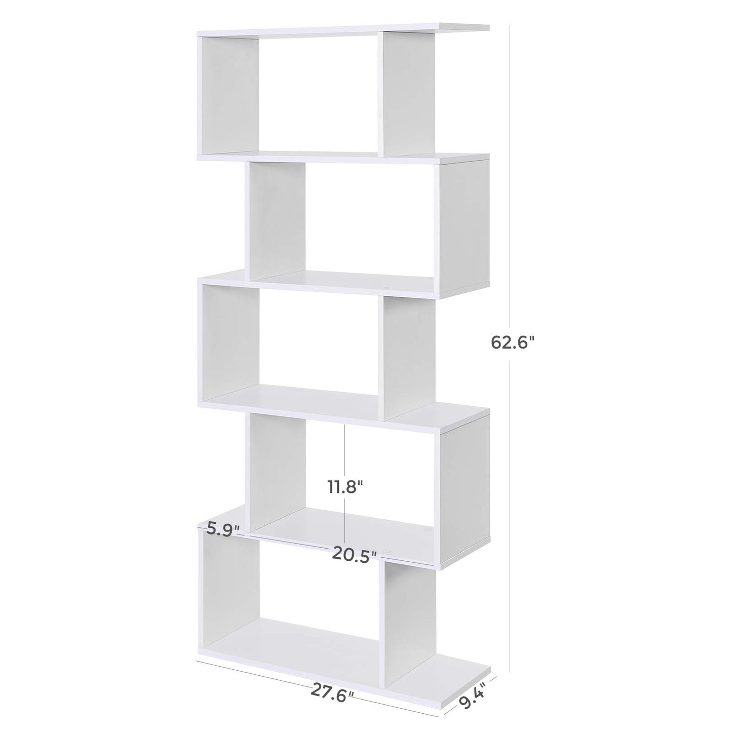 VASAGLE Wooden Bookcase, Display Shelf and Room Divider, Freestanding Decorative Storage Shelving, 5-Tier Bookshelf, White