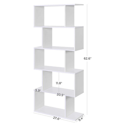 VASAGLE Wooden Bookcase, Display Shelf and Room Divider, Freestanding Decorative Storage Shelving, 5-Tier Bookshelf, White