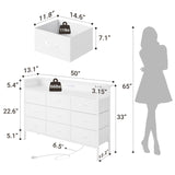 ELYKEN White Dresser with LED Light for Bedroom, Dresser with 9 Drawers and Charging Station, Fabric Chest of Drawers with PU Finish Storage Drawers for Entryway Closet Living Room Hallway Guest Room ELYKEN