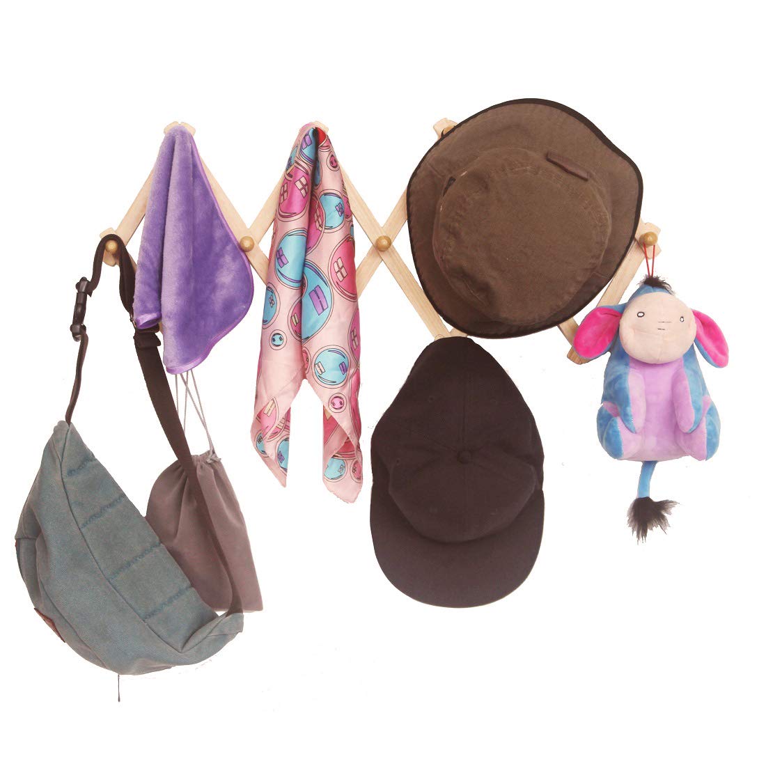 AMAPON Accordion Style Expandable Wall Wooden Coat Rack 13 Hooks (Pegs) Hang Hats Jackets Coffee Mug Purses Necklaces Towels Cap Leash Scarves Data Line Kitchenware AMAPON
