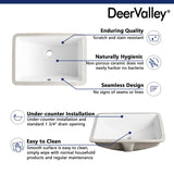 DeerValley DV-1U101 Ally Undermount Bathroom Sink Rectangular, 21'' x 15'' Vessel Sink Rectrangle Undermount Bathroom Sink White Ceramic Lavatory Vanity Vessel Sink with Overflow Deer Valley