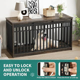 YITAHOME 55 Inch Large Dog Crate Furniture, Heavy Duty Wooden Dog Crate TV Stand with 2 Dog Bowls, Metal Dog Kennel Indoor Furniture Sliding Barn Door Design for Extra Large Dogs, Black Oak YITAHOME