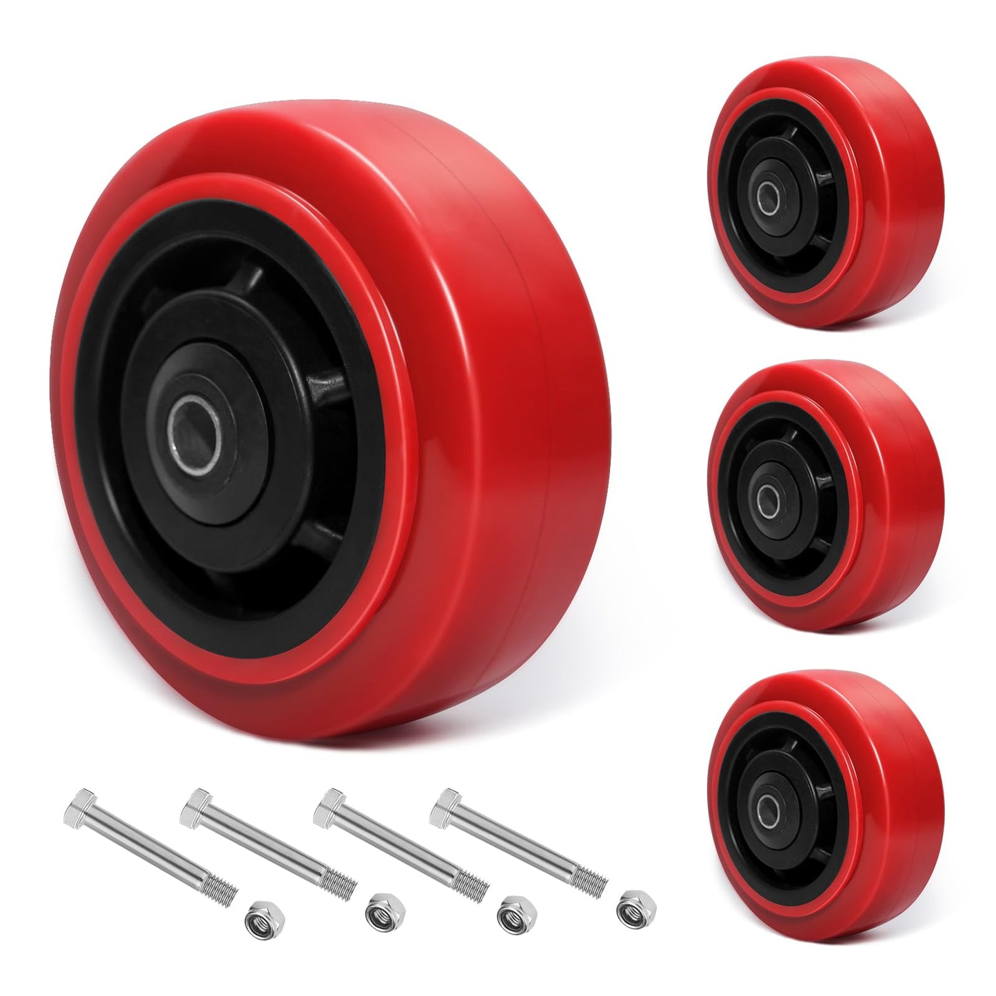 ZDNEY 5 Inch Polyurethane Caster Wheels- Polyurethane on Polyolefin Core Wheel with Double Roller Bearing, Casters Set of 4 Heavy Duty with 4000 lbs Capacity, Use for Handling, Industrial Trolleys