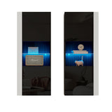 AMERLIFE Wall Storage Cabinets with LED Lights, Modern High Gloss Hanging Cabinets with 4 Closed Doors & Open Glass Shelves, for Living Room/Bedroom/Office, Black(Set of 2) AMERLIFE