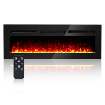 60" Electric Fireplace Wall Mounted, Recessed Electric Fireplace with 12 Realistic 3D Flame Colors, 750W/1500W Linear Fireplace Heater with Remote Control, 8H Timer, Adjustable Thermostat