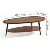 Oval Coffee Table for Living Room,47" Oval Walnut Coffee Table Mid Century Modern 2 Tier for Small Space,D47xw23.6xh15 Hothingwell