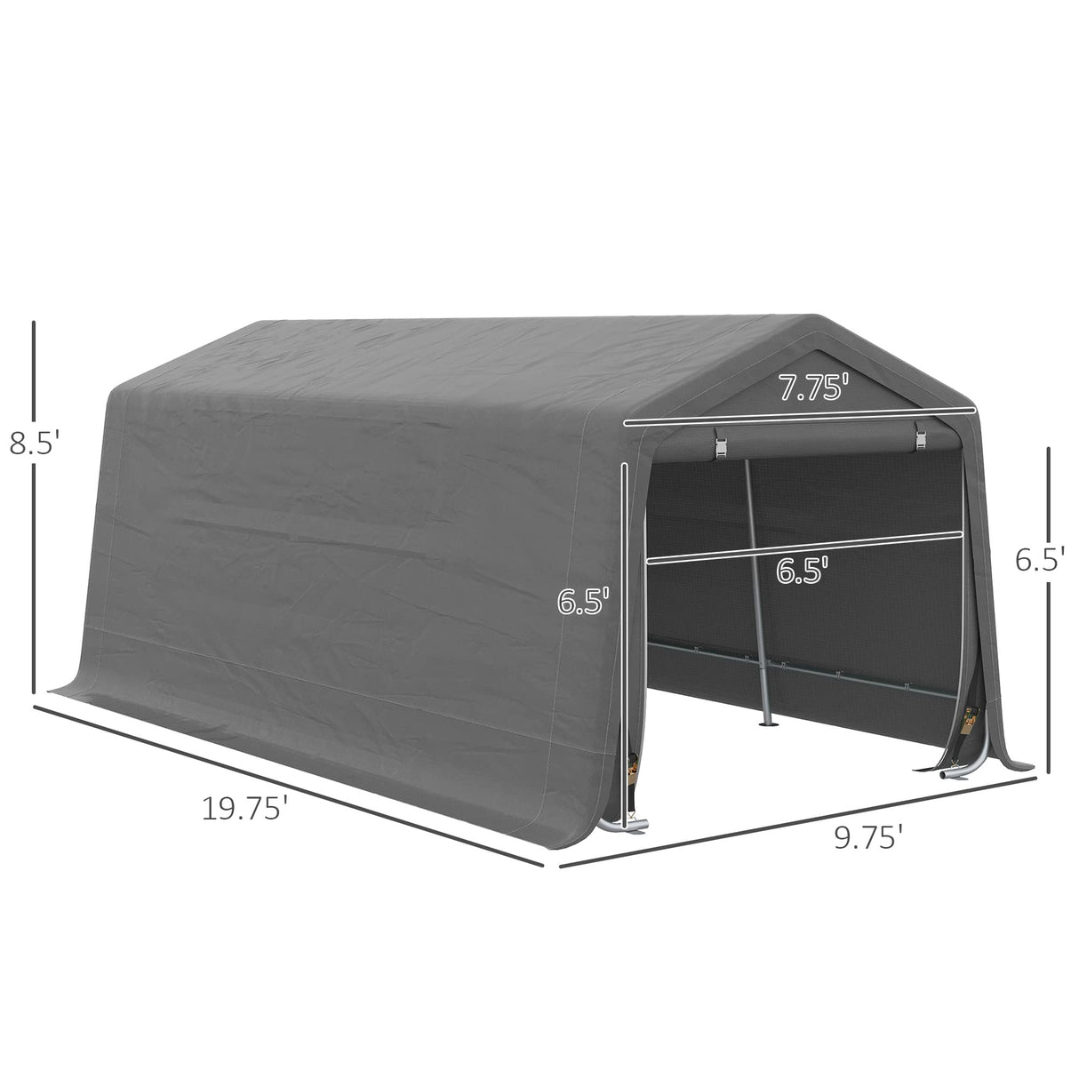 Outsunny 10' x 20' Carport Portable Garage, Heavy Duty Storage Tent, Patio Storage Shelter w/Anti-UV PE Cover and Double Zipper Doors, for Motorcycle Bike Garden Tools, Gray Outsunny
