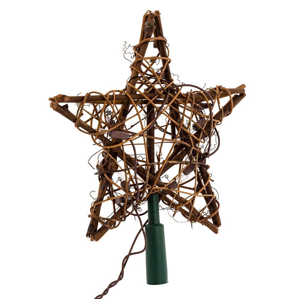 Kurt S. Adler 9" Eco Country Natural Brown Rattan Star Christmas Tree Topper - Clear Lights