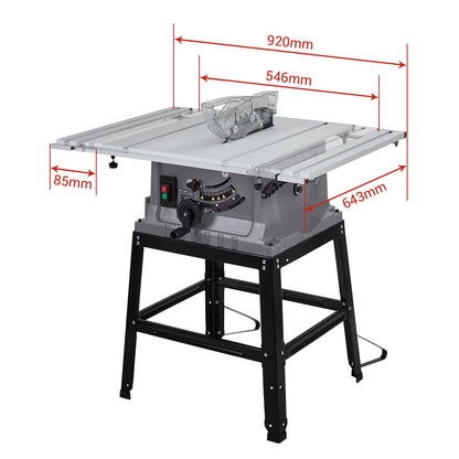 Table Saw, Towallmark 10 Inch 15A Multifunctional Saw with Stand & Push Stick, 90° Cross Cut & 0-45° Bevel Cut, 5000RPM, Adjustable Blade Height for Woodworking, Grey - WoodArtSupply