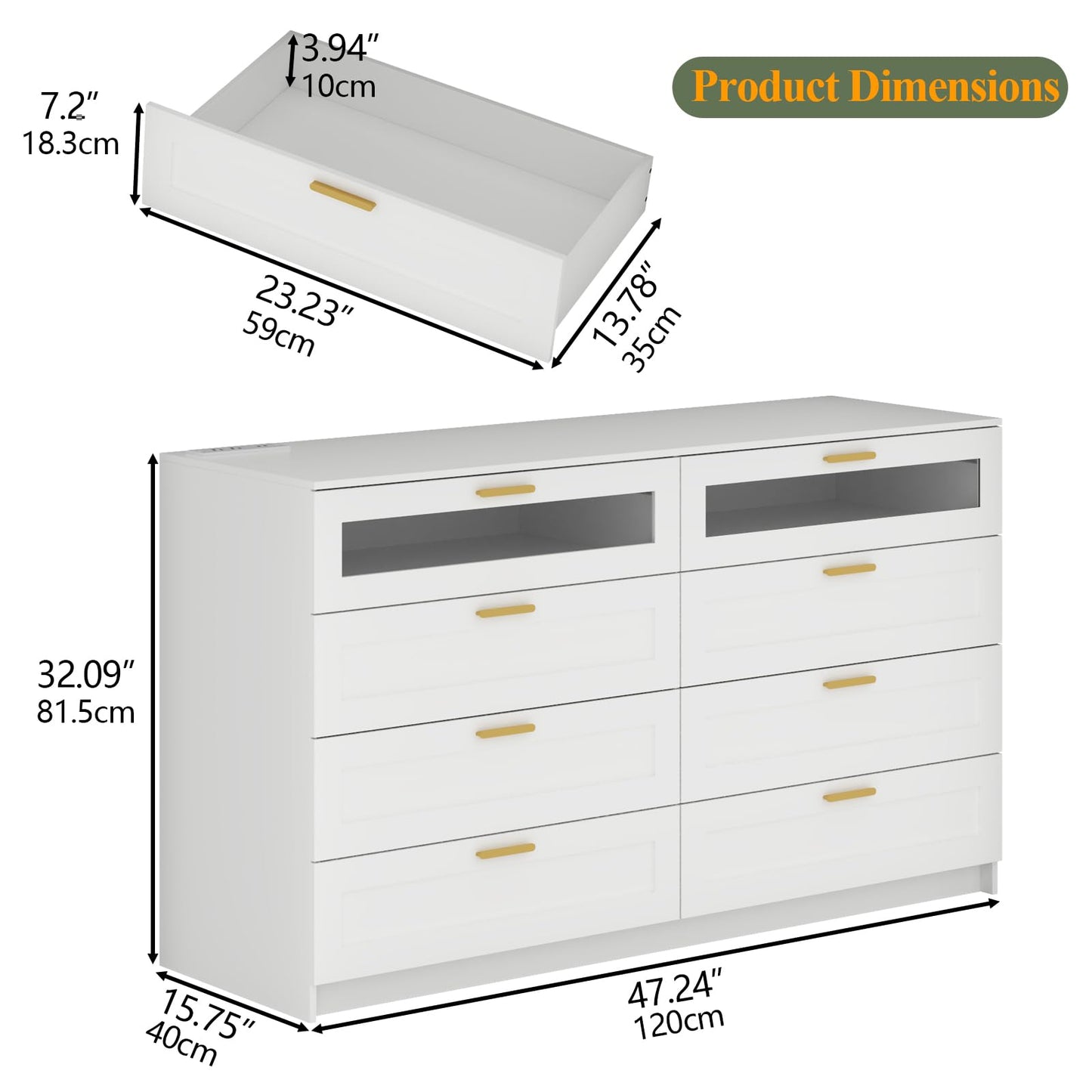 8 Drawers Dresser with Charging Station, White Dresser for Bedroom with LED Lights, Modern Chest of Drawers for Closet, Double Wide Dresser Organizer for Bedroom, Living Room, Entryway (White)