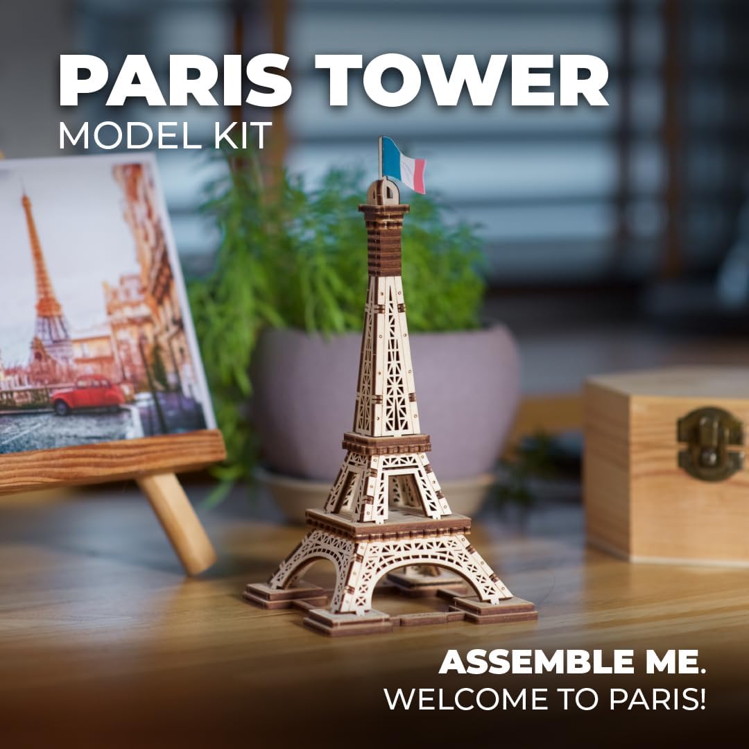 UGEARS Wooden 3D Puzzles for Adults – Paris Eiffel Tower Iconic Models for Adults to Build – Easy Assembly – Paris Puzzle Model Kit Crafts for Adults – DIY Miniature Kit 3D Puzzle – 50 Pcs