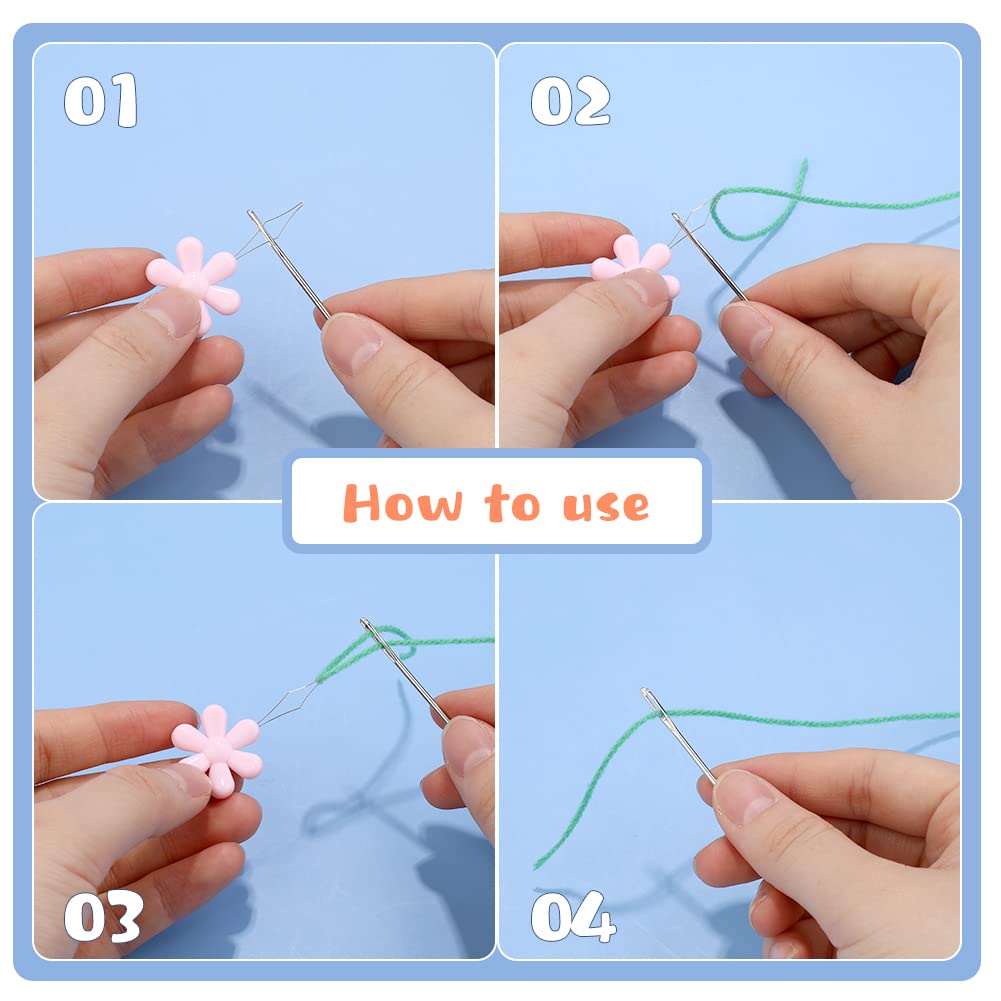 Plastic Large Eye Sewing Needles, Large-Eye Blunt Needles, Bent Tapestry Needles, Yarn Needles Crafting Knitting Stringing Needles with Storage Box and Needle Threader for Knitting Crochet Bupete