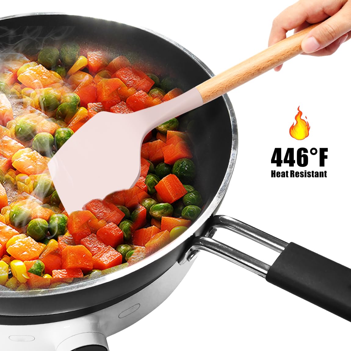 Silicone Cooking Utensils Set - 446°F Heat Resistant Silicone Kitchen Utensils for Cooking,Kitchen Utensil Spatula Set w Wooden Handles and Holder, BPA FREE Gadgets for Non-Stick Cookware (Colorful) oannao