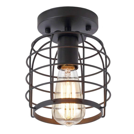 Create For Life® Industrial Vintage Flush Mount Ceiling Light,Rustic Metal Cage Pendant Lighting Lamp Fixture for Hallway Stairway Kitchen Garage, E26, Black Painting Finish Create For Life