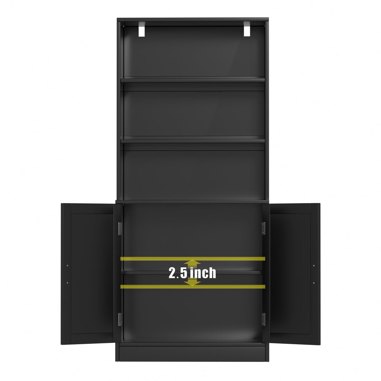 holzart 75" Tall Bookcase with Doors, 5 Tier Large Bookshelf with Cabinet, Standing Wood Display Book Shelf for Living Room, Office, Library with Doors, Black holzart