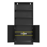 holzart 75" Tall Bookcase with Doors, 5 Tier Large Bookshelf with Cabinet, Standing Wood Display Book Shelf for Living Room, Office, Library with Doors, Black holzart